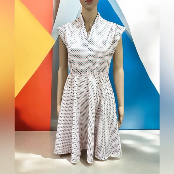 Vintage 1960s Mod polka dot Fit & Flare Dress-8P - Picture 1 of 6
